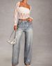 Women's High-Waisted Rhinestone Denim Trousers European American Style Wide Leg Jeans Wholesale Foreign Trade Hot Selling Item_ecoleips.com
