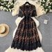 Vintage-Inspired Heavy Embroidered Lace Dress With Peplum Waist – Floral French Elegance Short Sleeve Midi Dress_ecoleips.com