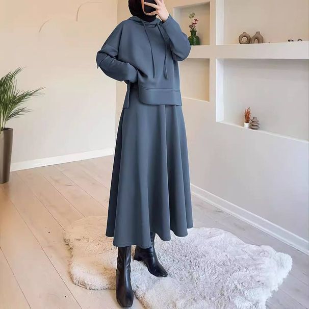 Women's Clothing Autumn New Products Women's Solid Color Hooded Top Fashion Skirt Suit_ecoleips.com