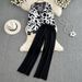 Women's Knitted Sweater & Pants Set – Loose Fit V-Neck Mid-Length Jacket With High-Waist Drapey Pants (Black/Brown/Grey, One Size)_ecoleips.com