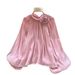 Women's Clothing Soft Satin Pleated Blouse Red Bell Sleeved Loose Fit Slimming French Style Top For Work Spring Summer_ecoleips.com