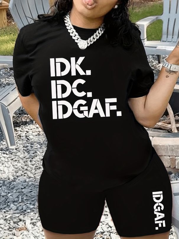Summer Women's Casual Fashion Letter Print Loose T-shirt+shorts Two-piece Sportswear Suitable For Daily Wear-53_ecoleips.com