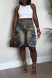 Spring/Summer Women's Clothing Ripped Straw Wash Work Pocket Jeans New Style Hot Item_ecoleips.com
