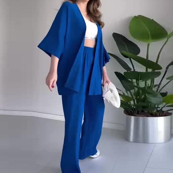 Women's Clothing Solid Color Loose Casual Style Tops Two Piece Suits_ecoleips.com