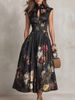 Women's Clothing Style Women's Sleeveless Long Dress Black Digital Print With 3D Flowers Slim Fit Design For Formal & Casual_ecoleips.com