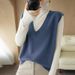 Aria Basics Loose V-neck Wool Knit Sleeveless Vest, Korean Style, Solid Color, Youthful Casual Women's Vest Top, Elegant_ecoleips.com