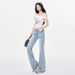 Washed Blue American Style Flared Jeans For Women 2025 Spring/Summer New Lace Patchwork Versatile Slimming Low-Waist_ecoleips.com