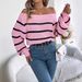 Casual Striped Off-Shoulder Lantern Sleeve Pullover Sweater Women's Clothing_ecoleips.com