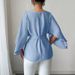 Women's Elegant Bell Sleeve Blouse Solid Color Office Wear Top with Waist Tie for Evening Fashion Fall_ecoleips.com
