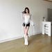 Women's Slimming Long Sleeve T-Shirt Square Neck Ruffled Mesh Fabric Spicy Ethereal Pure Sexy Design Top_ecoleips.com