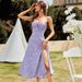 Women's Clothing Summer Sexy Suspender Print Bottom Slit Dress_ecoleips.com