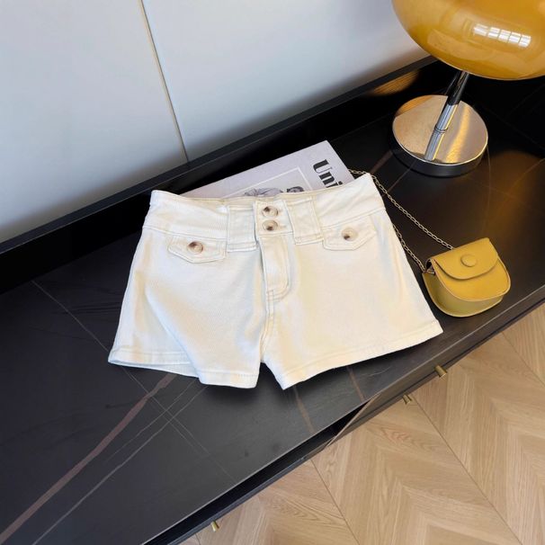 White High Waisted Skinny Denim Shorts for Women Sexy Slim Fit Stretchy Straight Leg Casual Spring/Summer Decorative Pocket_ecoleips.com