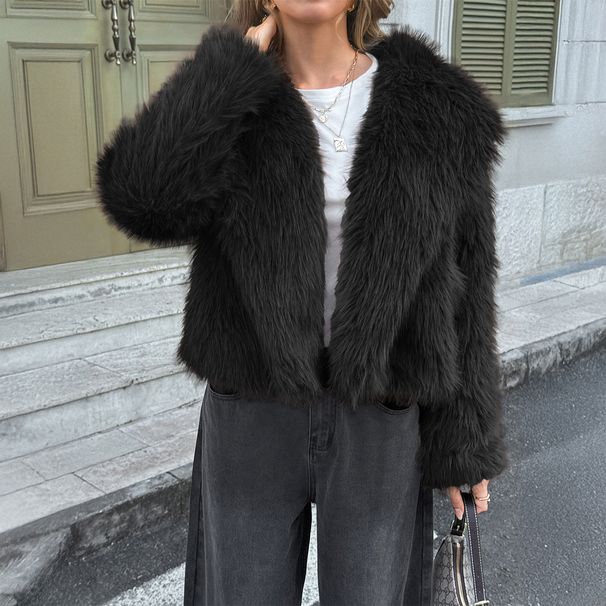 Diyun European And American Style Casual Fleece Solid Color Long Sleeve Coat Women's Fashion 2025 Autumn_ecoleips.com