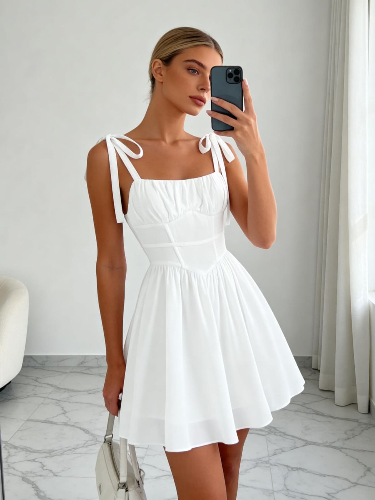 Pure Desire Style Women's Dress, Slim Fit, White, Suspenders, Daily Commute_ecoleips.com