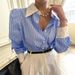 Women's Clothing Striped Patchwork Shirt Loose Casual Lapel Outerwear Shirt_ecoleips.com