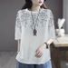 Vintage Artistic Lace Cuffs 2026 Summer Short-Sleeve T-Shirt Top, Stylish Plus-Size Women's Ethnic Style Loose Fit_ecoleips.com