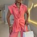 Women's Clothing New Fashion Lace Up Waist Short Sleeved Shirt High Waist Casual Pants Two Piece Suit_ecoleips.com