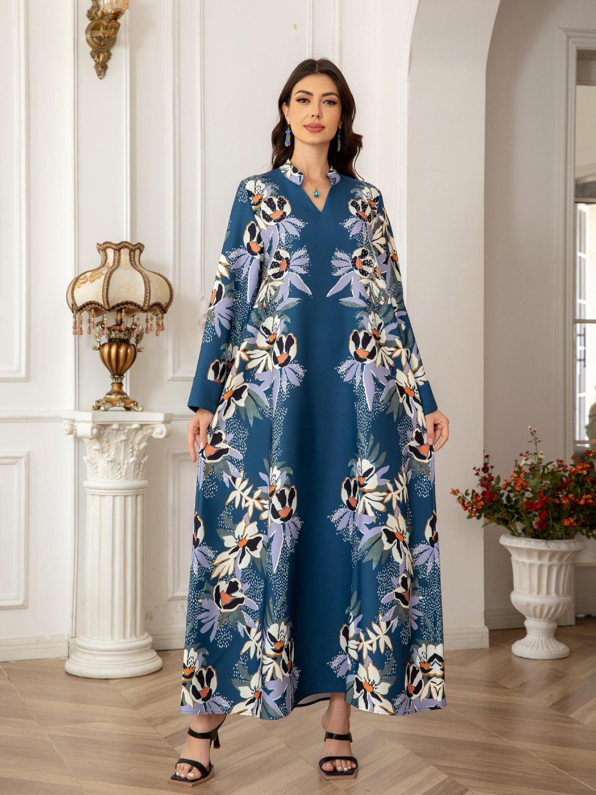 Muslim Women's Robe Elegant Printed Long Skirt Dress_ecoleips.com