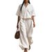 Women's Summer 2 Piece Outfit Short Sleeve Shirt And Loose Pants Set Comfortable Cotton Blend Casual Separates_ecoleips.com