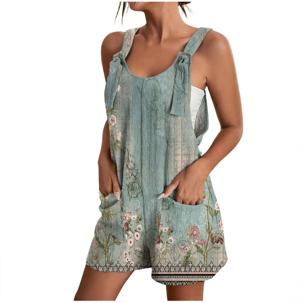 Rompers For Women Summer Wide Leg Jumpsuits Tie Knot Strap Shorts Romper Comfy Casual Overalls With Pockets_ecoleips.com