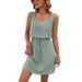 Women's Clothing Square Collar Hollow Texture Drawstring Sleeveless Dress_ecoleips.com