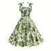 Women's High-Waisted Floral Print Dress European American Style Tie Neck Suspender Elegant Waist Cinching Cross-Border Fashion_ecoleips.com