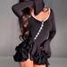 Women's Sexy Hot Girl Single Breasted Dress European American Cross Border Flared Sleeve Waist Cinching Short Skirt Autumn New Hot Selling_ecoleips.com