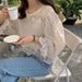 Elegant Korean-Style White Lace Blouse – Flowy Round Neckline With Lantern Sleeves For Women_ecoleips.com