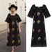 Bohemian Floral Embroidered Square-neck Lace Crochet Hollow-out European And American Long Dress_ecoleips.com