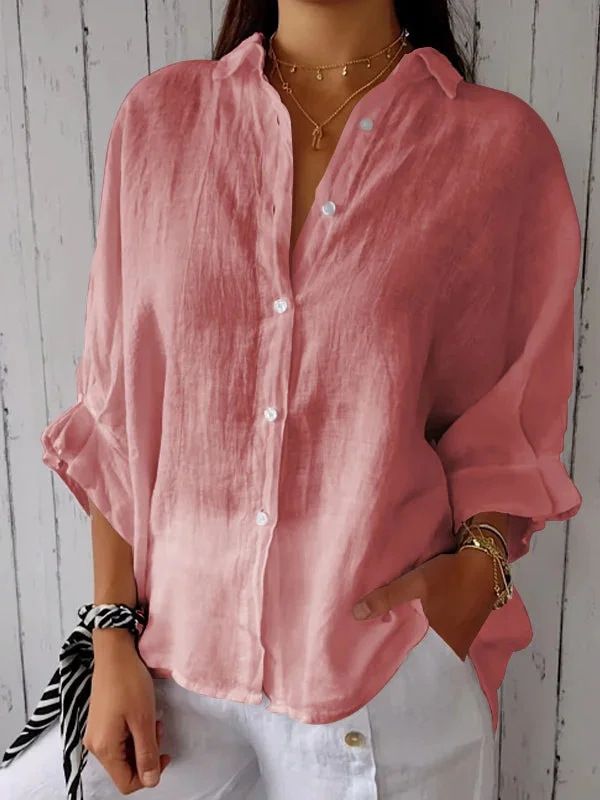 Women's Clothing Cotton And Linen Back Tie Design Shirt_ecoleips.com