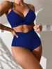solid color split swimsuit gathered sexy high waist beach bikini swimwear bikini_ecoleips.com