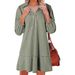 Women's Casual Doll-Style Dress With V-Neck, 7/10 Length, Bubble Sleeves, And Denim Fabric_ecoleips.com