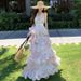 2026 French-style New Holiday Floral Halter Neck Dress For Women, Summer Waist-cinching Slimming Cake Midi Dress, Trendy_ecoleips.com
