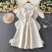 Elegant Long Dress For Evening Parties Square Neckline Fitted Waist Full Skirt_ecoleips.com