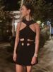 Fashion Solid Hollow Out Mini Dress For Women Halter Sleeveless Female Slim Short Dresses 202 Summer New Party Lady Robes Street_ecoleips.com