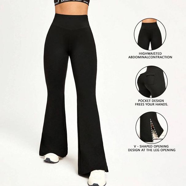 Women's Clothing Yoga Overalls Pocket Pants Peach Hip Tight Overalls Hip Lift High Elastic Yoga Sports Flared Pants_ecoleips.com