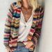 Women's Oversized V-Neck Cardigan - Lightweight Cotton Knit Sweater With Distressed Checkered Pattern (S-XXXL)_ecoleips.com