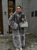 Longline Vegan Fox Fur Coat – Oversized Faux Fur Trench With Detachable Collar & Deep Pockets (Black/White) – Streetwear Elegance For Women_ecoleips.com
