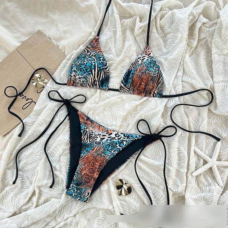 Women's Clothing Leopard Print Two Piece Swimsuit Women's Quick Drying Triangle Bikini Summer Swimwear_ecoleips.com