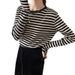 Striped Long-Sleeved Women's Autumn Loose Korean-Style T-Shirt With A Base Layer Underneath_ecoleips.com