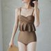 High Waisted Ruffled Swimsuit Japanese Korean Style Conservative Conceals Tummy for Hot Spring Resorts Women's Swimwear_ecoleips.com
