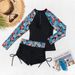 Women's Patchwork Printed Swimsuit Long Sleeved Zippered Two Piece Competitive Swimsuit With Shorts And Leggings For Drop Shipping_ecoleips.com