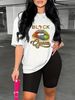 Summer Women's Casual Fashion BLACK Queen Print Loose T-shirt+shorts Two-piece Sportswear Suitable For Daily Wear-82_ecoleips.com