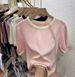 Summer Women's Basic French Color Block Top round Neck Short Sleeve Thin Ice Silk Simple Design for Casual Wear_ecoleips.com