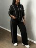 Women's Clothing Spring Color-blocked Striped Casual Sportswear Two-piece Set With Trendy Print Design._ecoleips.com