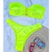 Glossy Satin Strapless Bandeau Bikini Set Front Metal Buckle High Cut Two Piece Beach Swimsuit_ecoleips.com