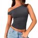 Summer Hot Girl Suspenders Oblique Shoulder Vest Female Outer Wear Slim Pleated Vest American Style Sleeveless Top Female_ecoleips.com