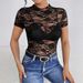 Summer Ruffled Stand Collar Single Layer Lace Slim Fit T-Shirt Top For Women New Style_ecoleips.com