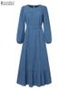 ZANZEA Fashion Ruffles Hem Muslim Sundress Woman Puff Sleeve O Neck Dress Autumn Elegant Party Abaya Vestidos Islamic Clothing_ecoleips.com