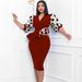 European And American Cross-border Women's Clothing, Patchwork Polka Dot Print, Puff Sleeve Pencil OL Style, Plus_ecoleips.com